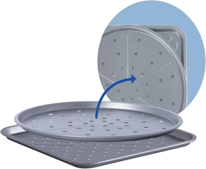 Non Stick Round Oven Pizza Tin & Crisper Tray Set Ideal For Baking