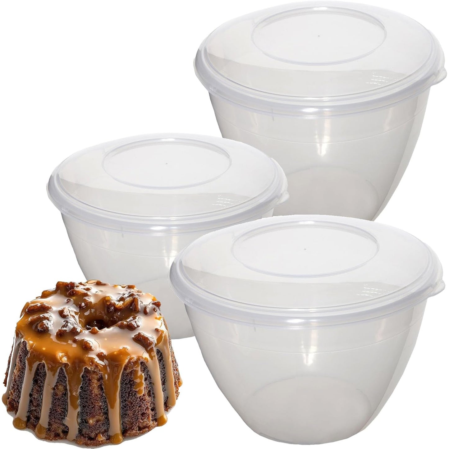 Non-Stick Space Saving Clear Plastic Pudding Bowls With Sealable Clip On Lids