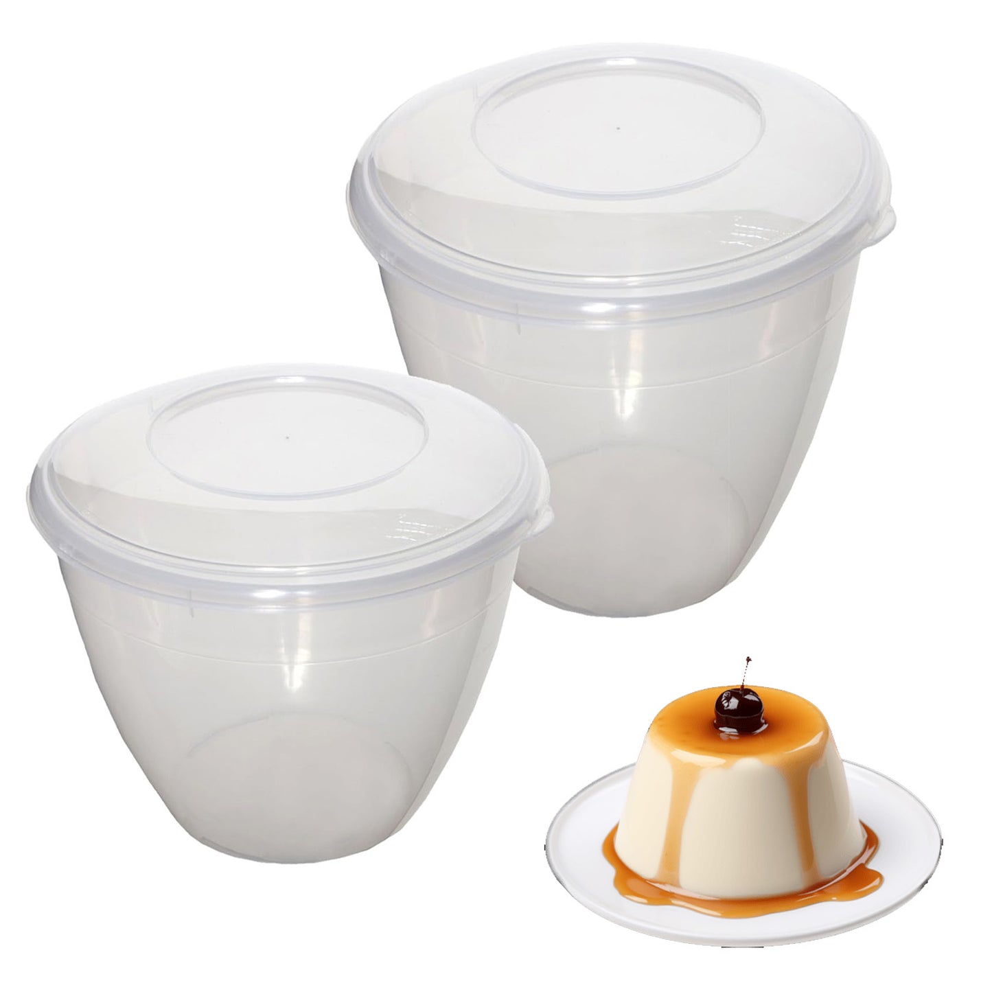 Non-Stick Space Saving Clear Plastic Pudding Bowls With Sealable Clip On Lids