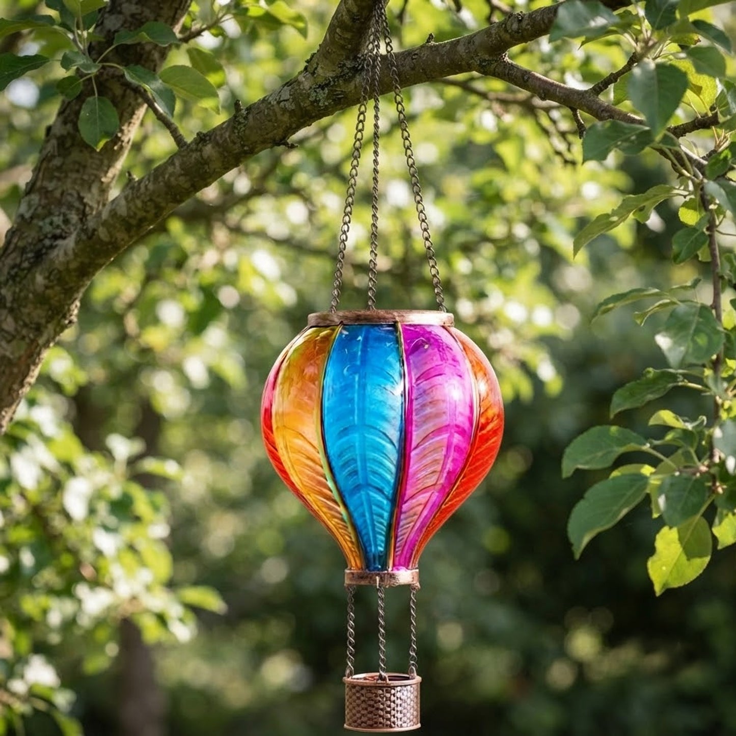 Realistic Rainbow Glass Effect Solar Hot Air Balloon Garden Lanterns