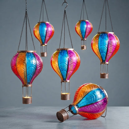 Realistic Rainbow Glass Effect Solar Hot Air Balloon Garden Lanterns