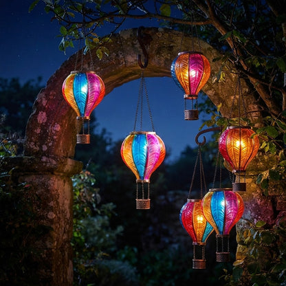 Realistic Rainbow Glass Effect Solar Hot Air Balloon Garden Lanterns
