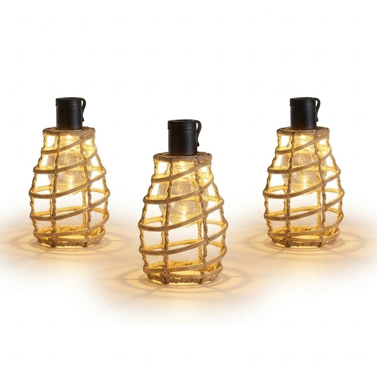 Solar Hanging Lantern Lights 10 Pack Rattan-Style Outdoor String Lights
