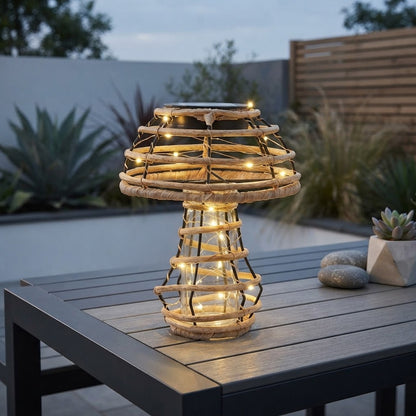 Rattan Solar Mushroom Garden Light Warm White 3000K LED Outdoor Ornament