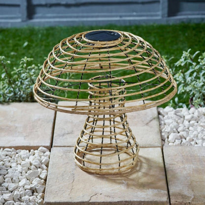 Rattan Solar Mushroom Garden Light Warm White 3000K LED Outdoor Ornament