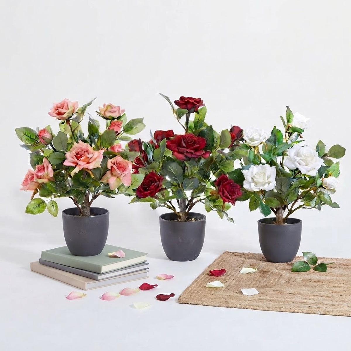 Artificial Regent Roses 40cm Potted Plant – Realistic Faux Flowers for Home & Garden