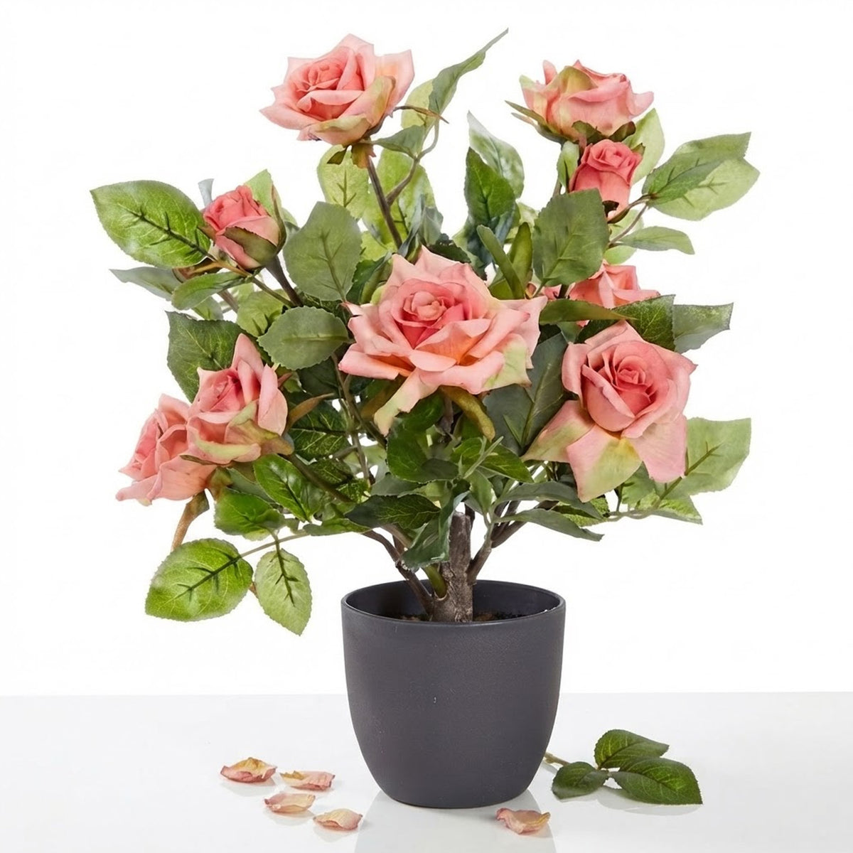 Artificial Regent Roses 40cm Potted Plant – Realistic Faux Flowers for Home & Garden