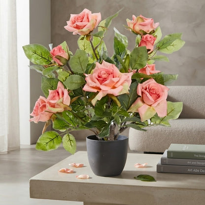Artificial Regent Roses 40cm Potted Plant – Realistic Faux Flowers for Home & Garden