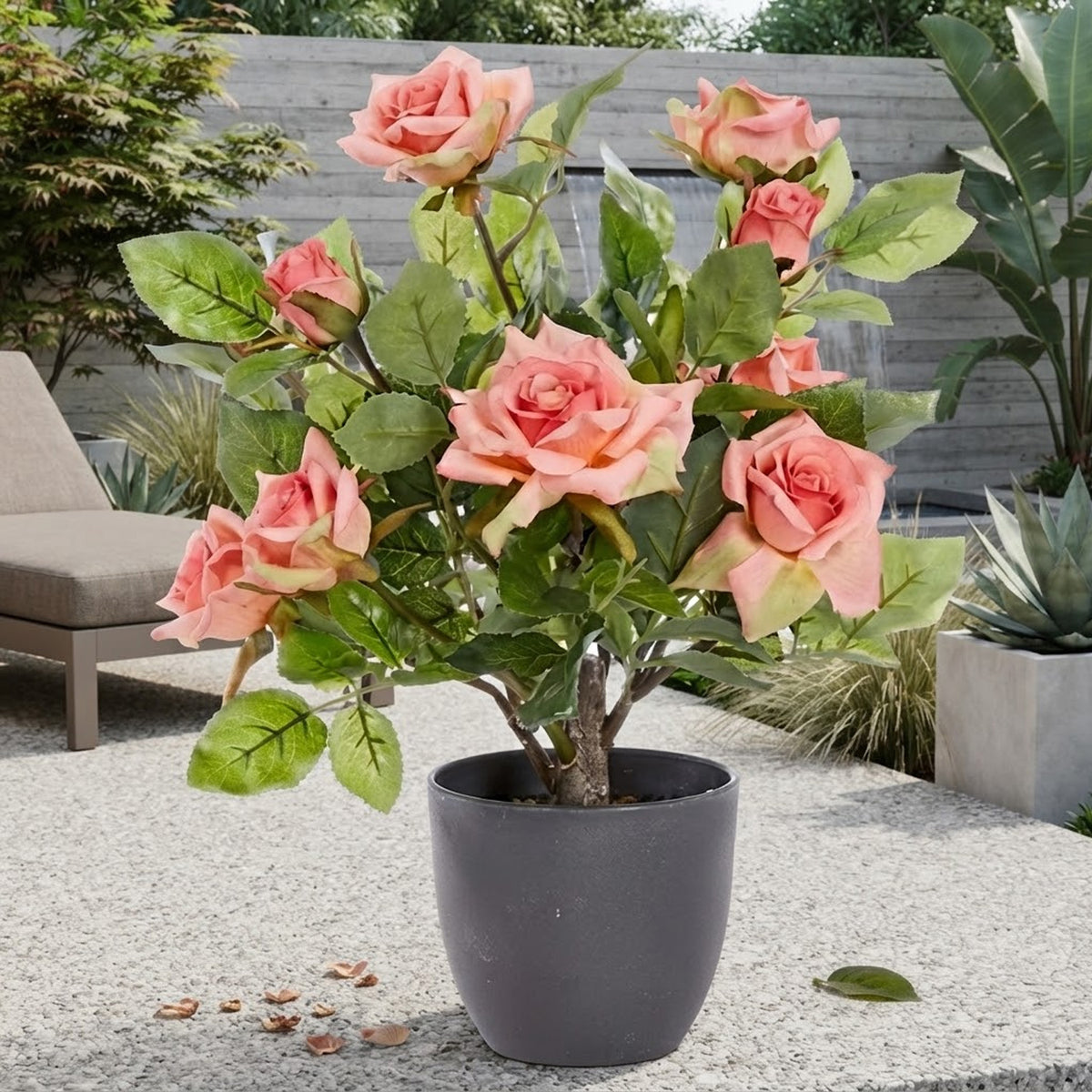 Artificial Regent Roses 40cm Potted Plant – Realistic Faux Flowers for Home & Garden