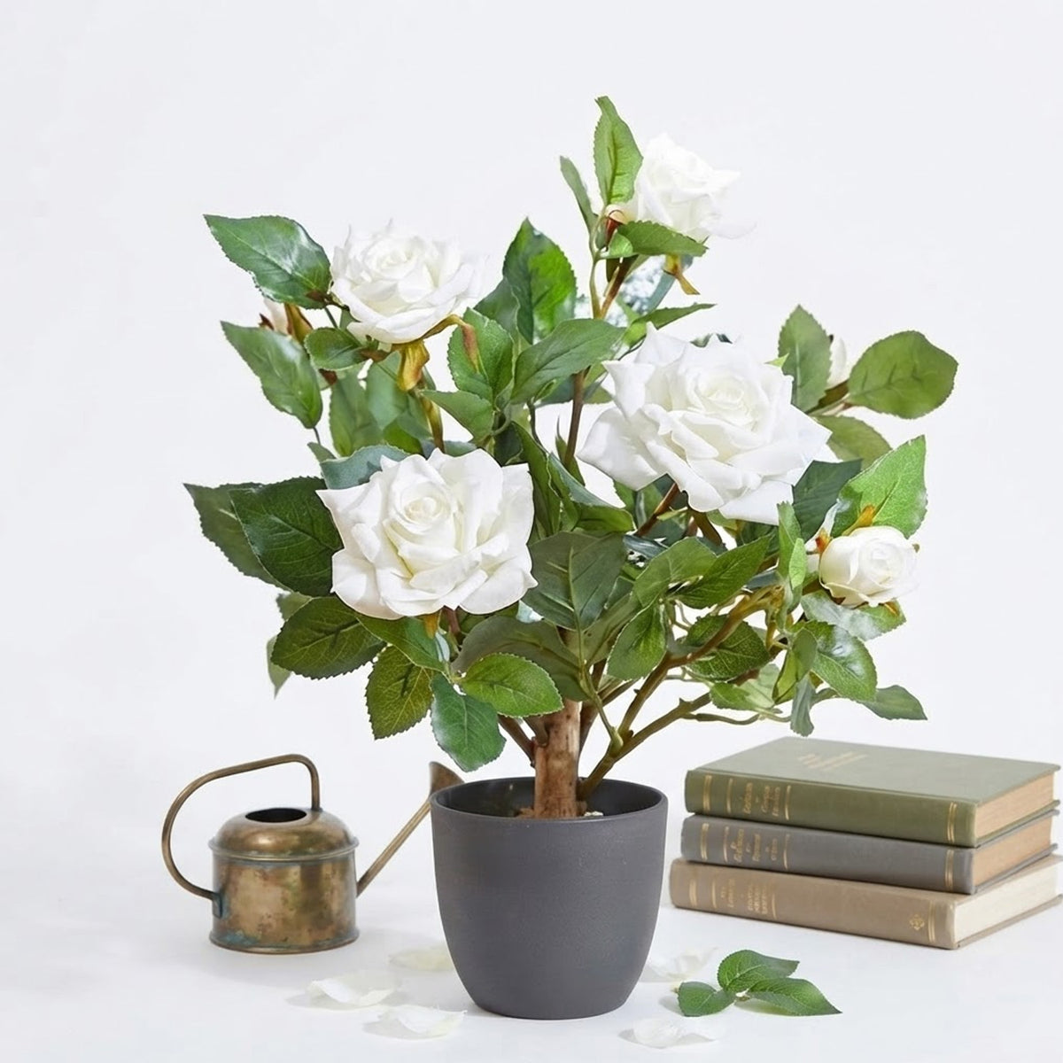 Artificial Regent Roses 40cm Potted Plant – Realistic Faux Flowers for Home & Garden