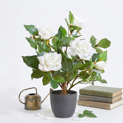 Artificial Regent Roses 40cm Potted Plant – Realistic Faux Flowers for Home & Garden