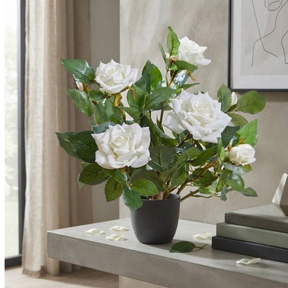 Artificial Regent Roses 40cm Potted Plant – Realistic Faux Flowers for Home & Garden