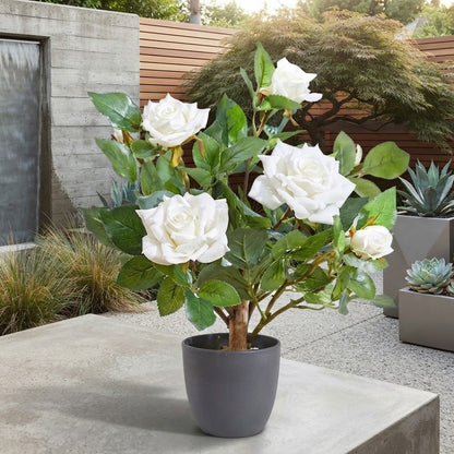 Artificial Regent Roses 40cm Potted Plant – Realistic Faux Flowers for Home & Garden