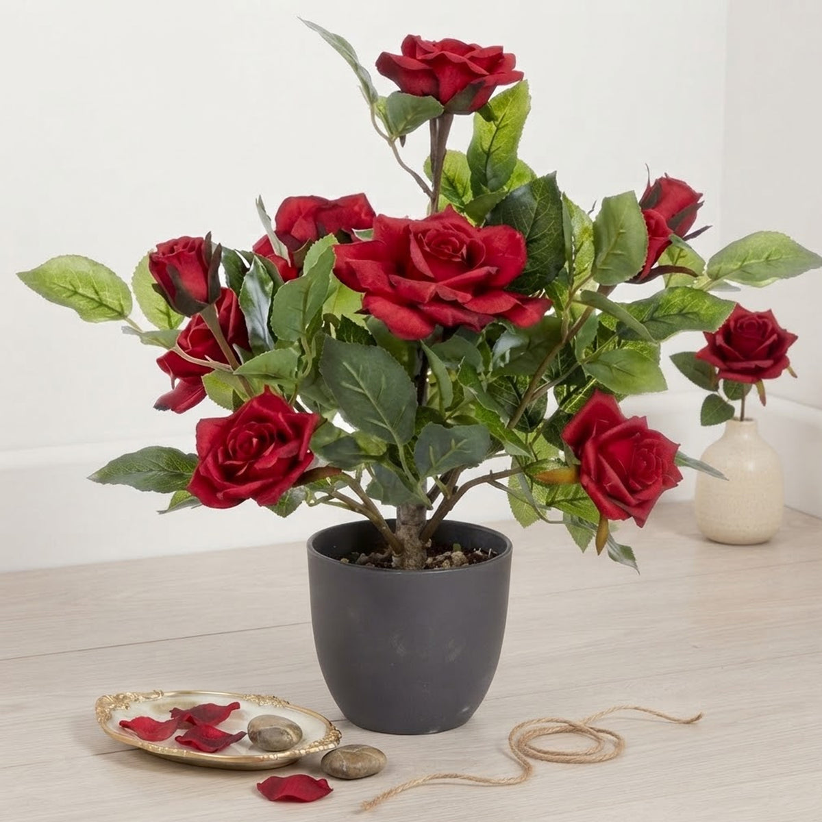 Artificial Regent Roses 40cm Potted Plant – Realistic Faux Flowers for Home & Garden
