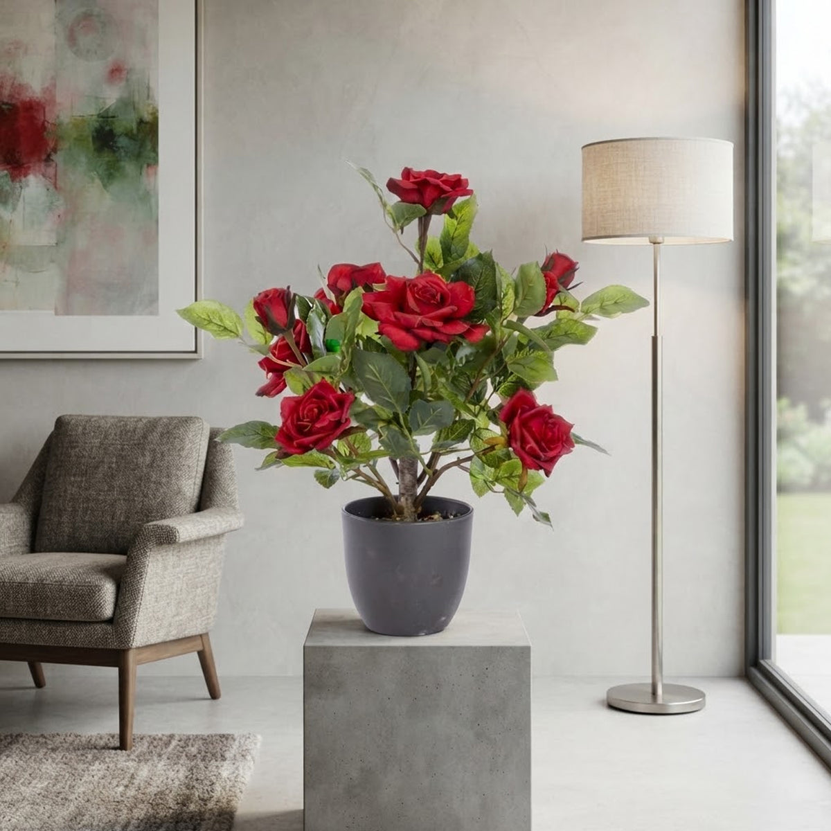 Artificial Regent Roses 40cm Potted Plant – Realistic Faux Flowers for Home & Garden