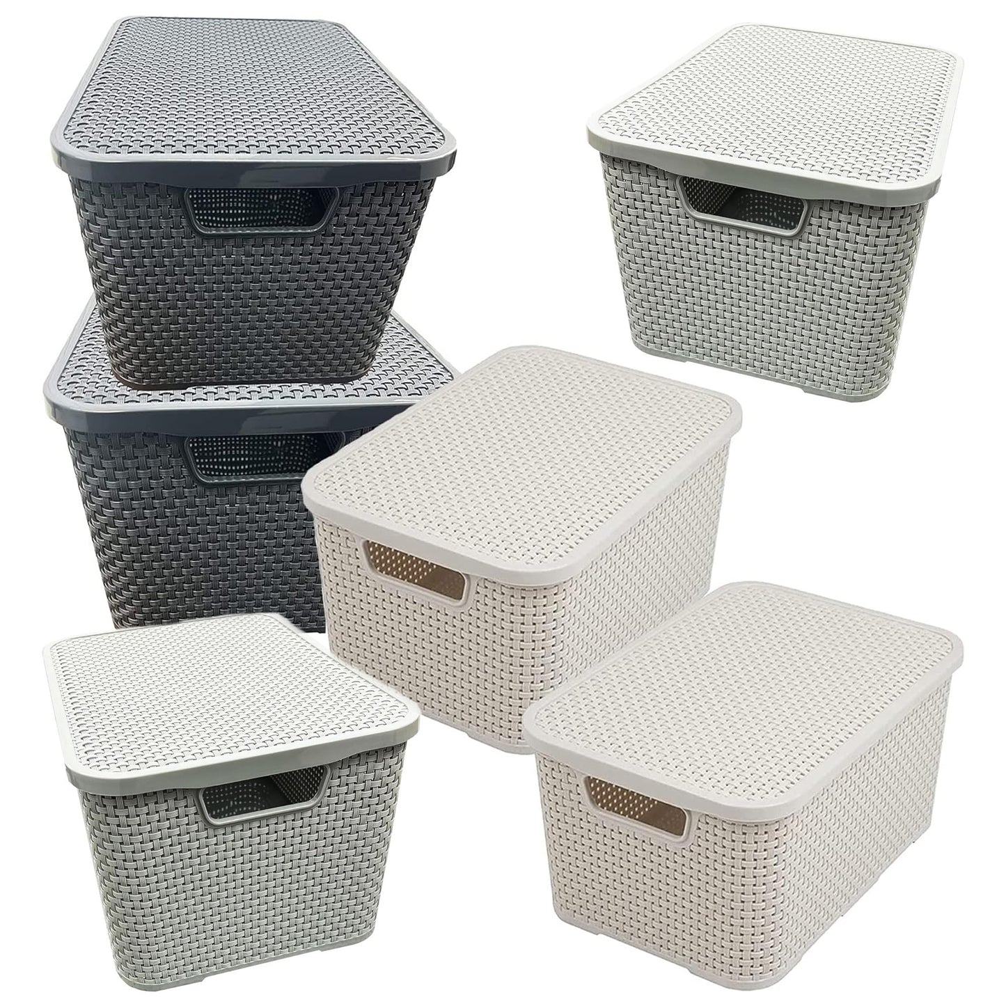 Rattan Effect Cream, Grey & Light Grey Home Office Laundry Storage Baskets