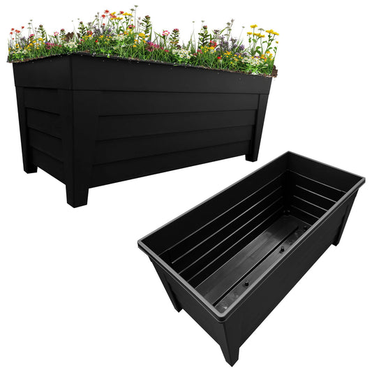 55cm Set Of 2 Long Black Grosvenor Trough Flower Planters Perfect For Home & Garden Use