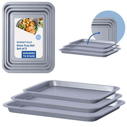 Pack Of 3 Essential Easy To Clean Non-Stick (35cm, 31cm & 28cm) Oven Tray Set