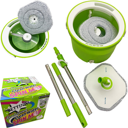 Spin Mop Bucket Set With Extra Mop Pad For Wooden, Marble & Tiled Bathroom Floors
