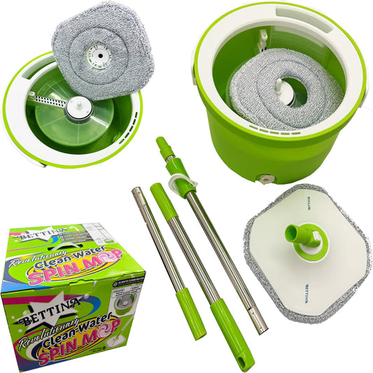 Spin Mop Bucket Set With Extra Mop Pad For Wooden, Marble & Tiled Bathroom Floors