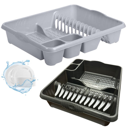 Black Or Silver Large Home Kitchen Dish Cups/Mug & Cutlery Drainer With Integral Handles