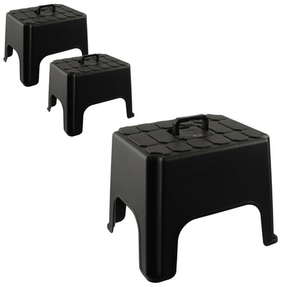 Black Non-Slip Handy Stepping Stool For Home Kitchen & Workplaces With Built In Carry Handle