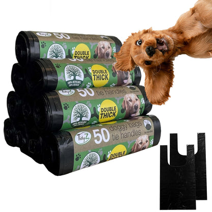 Leak Proof Extra Large Puppy Dog Poo Waste Disposable Black Bags With Tie Handles