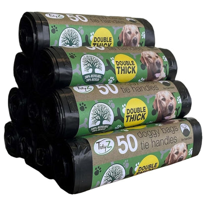 Leak Proof Extra Large Puppy Dog Poo Waste Disposable Black Bags With Tie Handles