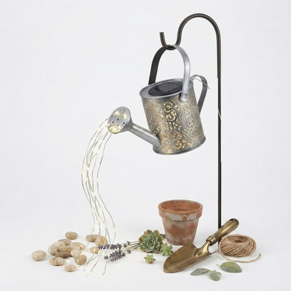 Solar Firefly Watering Can Lantern – Warm White Cascading LED, Weatherproof Garden Stake Light