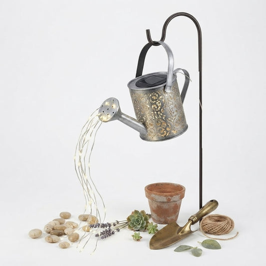 Solar Firefly Watering Can Lantern – Warm White Cascading LED, Weatherproof Garden Stake Light