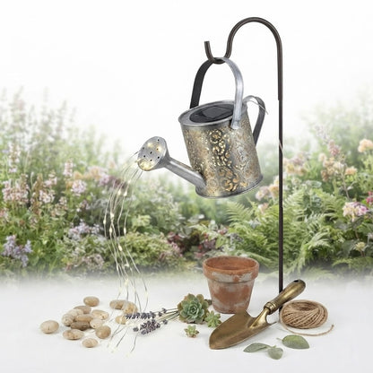 Solar Firefly Watering Can Lantern – Warm White Cascading LED, Weatherproof Garden Stake Light