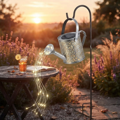 Solar Firefly Watering Can Lantern – Warm White Cascading LED, Weatherproof Garden Stake Light