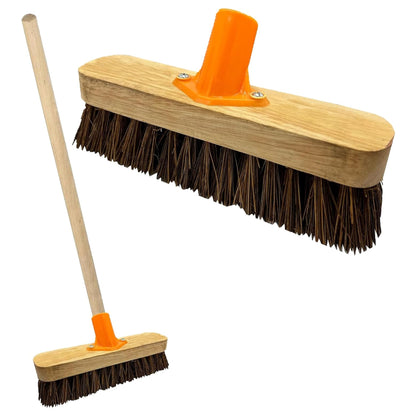 Heavy Duty Strong Stiff Floor Broom Deck Scrubber Brush With Wooden Handle For Garden Pathways