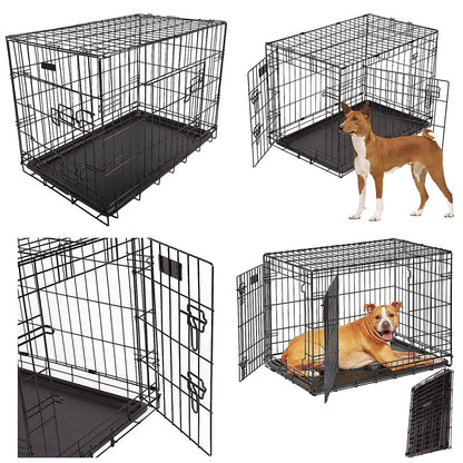 2 Door Folding Durable Steel Rust Resistant Training & Travelling Dog Puppy Cage Carrier