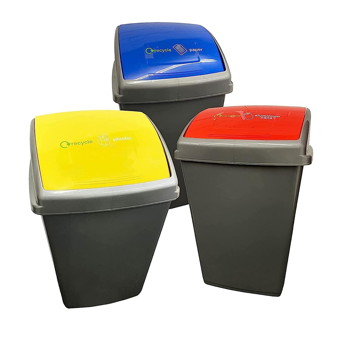 Grey 50 Litre Plastic Recycling Bins For Home & Office Complete With Colour Coded Lids