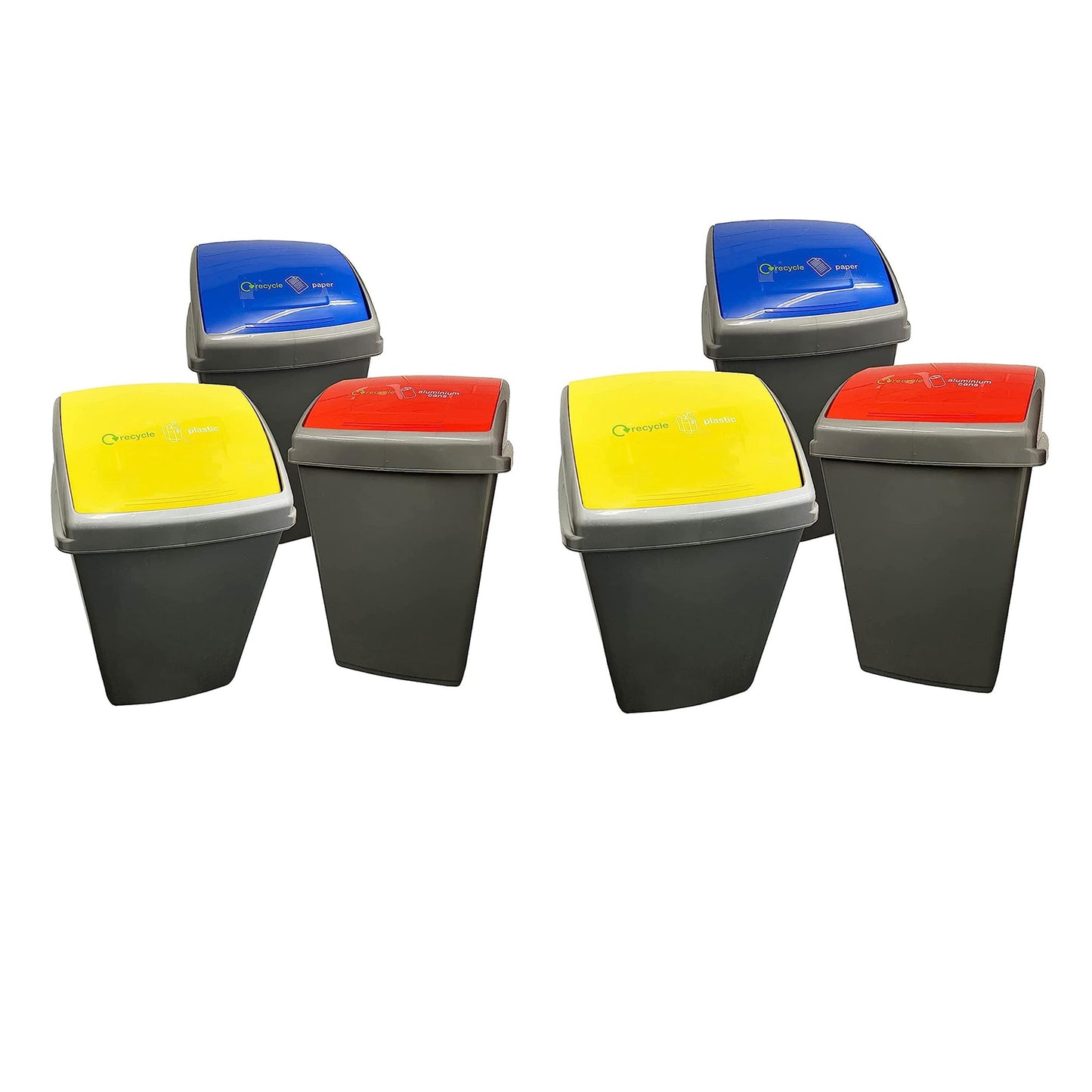 Grey 50 Litre Plastic Recycling Bins For Home & Office Complete With Colour Coded Lids