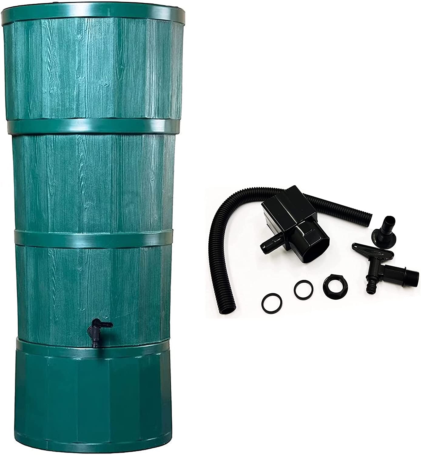 150 Litre Wood Grain Effect Water Butts Rain Collector Complete With Stand Tap Diverter Kit & Lid