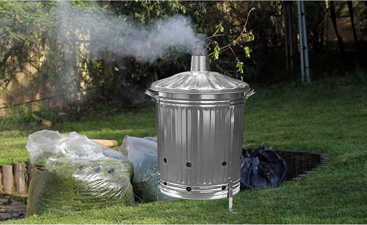 Burning In Open Containers Heavy Duty Galvanised Metal Fire Burning Incinerator Bins With Lids ...