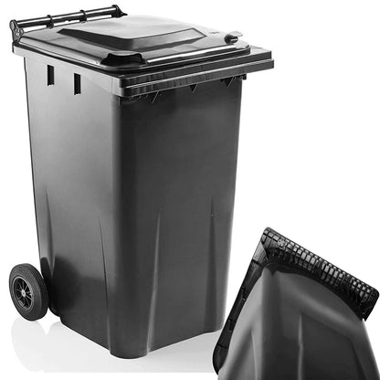 Large 140 & 240 Litre Grey Coloured Outdoor Council Wheelie Bins Complete With Lid And Wheels