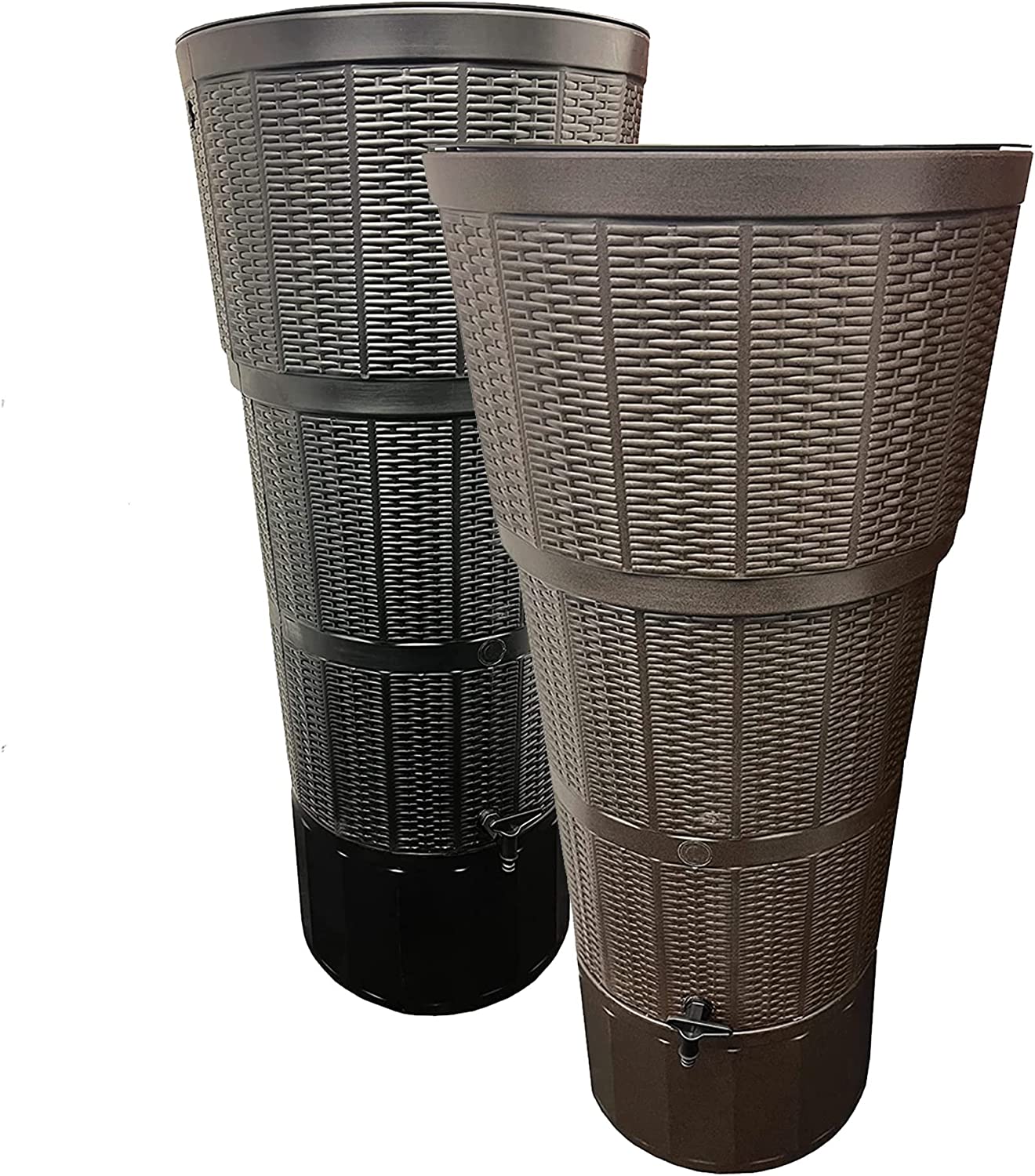 150 Litre Rattan Effect Water Butts Rain Collector Complete With Stand Tap Diverter Kit & Lid