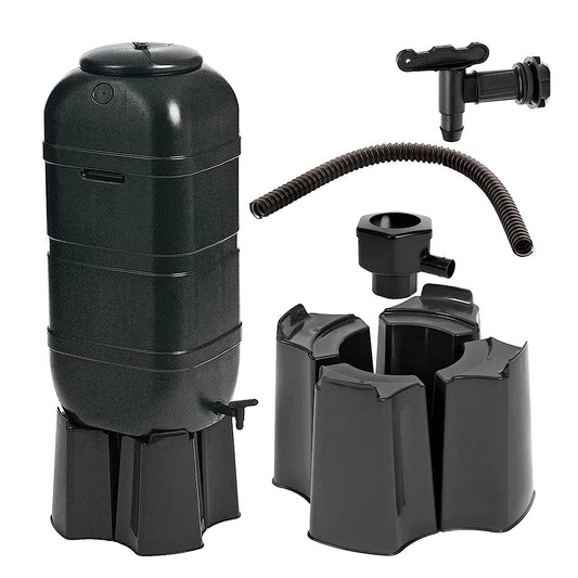 Black Outdoor Water Butts 100L or 210L Rain Collector Complete With Stand & Kit